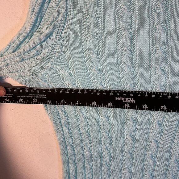 J. McLaughlin ladies sweater mint green blue large cable knit cotton modal - Picture 6 of 10